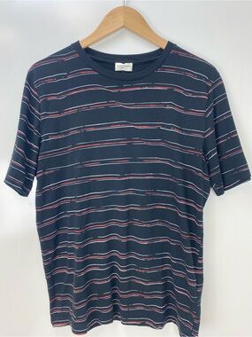 Saint Laurent Navy T-Shirt with Red and White Stripes